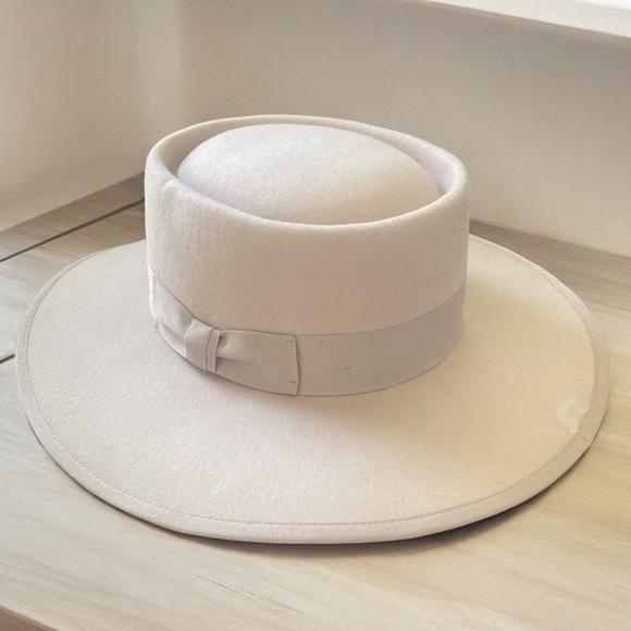 Vintage Olive & Pique Wool Hat Boaters Wide Brim Gamblers Hat, Neutral Color main image 11